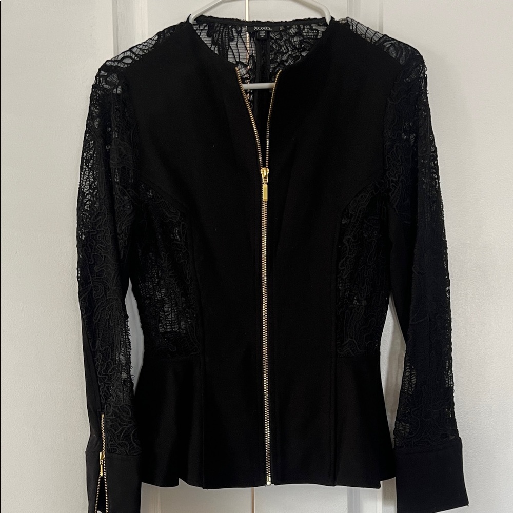 XOXO Black Women's Blazer with Lace Sleeves